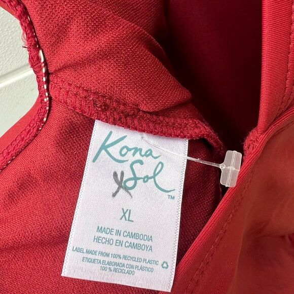 Kona Sol Maroon Ruffle One Piece Swimsuit XLarge High Coverage V-Neck - Picture 7 of 7